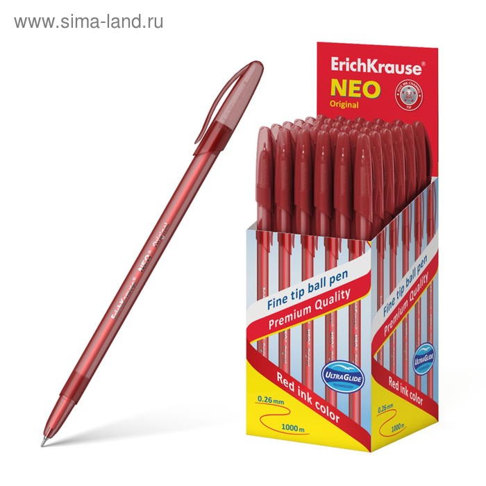 

Ручка шариковая ErichKrause Neo Original, узел 0.7 мм, чернила красные