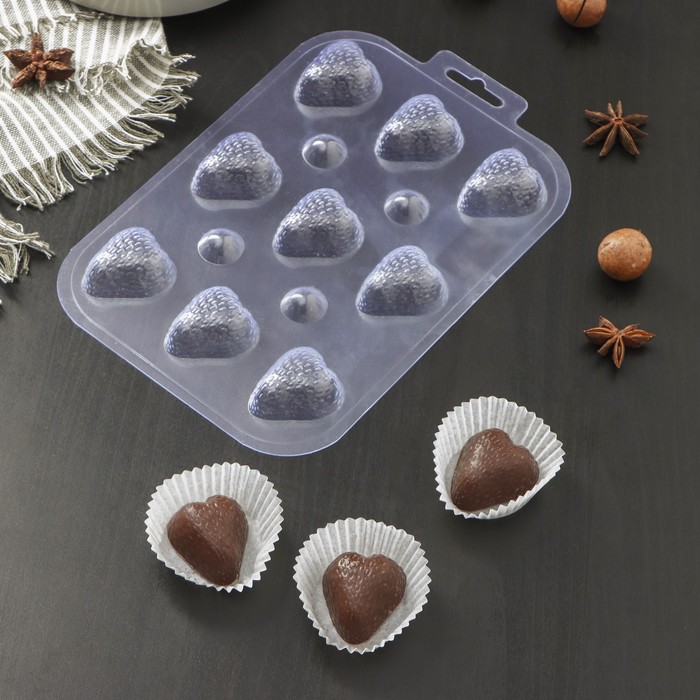 Форма для шоколада и конфет «Шоко-клубника», цвет прозрачный форма для шоколада и конфет сердечный порыв 6×6 8×0 77 см цвет прозрачный