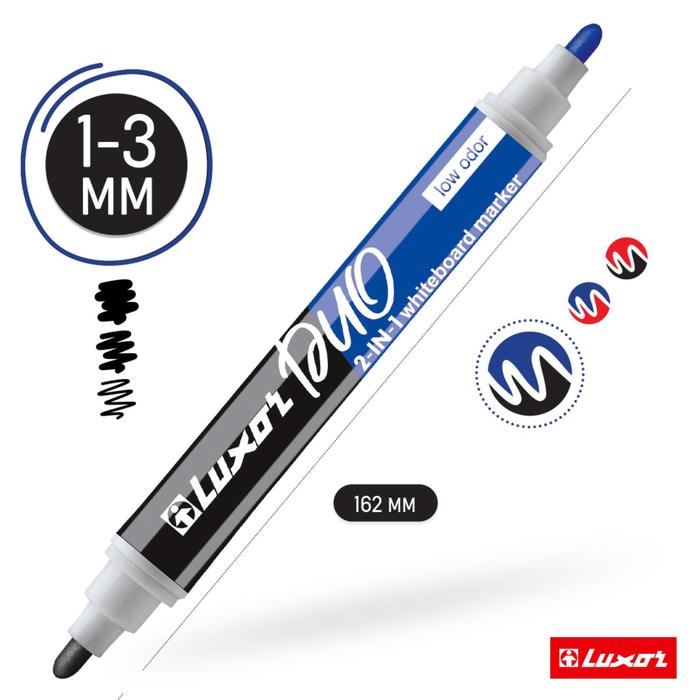 Маркер для белых досок двухсторонний 1-3 мм Luxor "Duorite" черный/синий, пулевидный