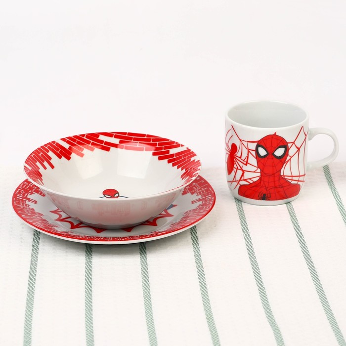 Набор посуды «Человек-паук», 4 предмета: тарелка Ø 16,5 см, миска Ø 14 см, кружка 200 мл, коврик в подарочной упаковке, Человек-паук