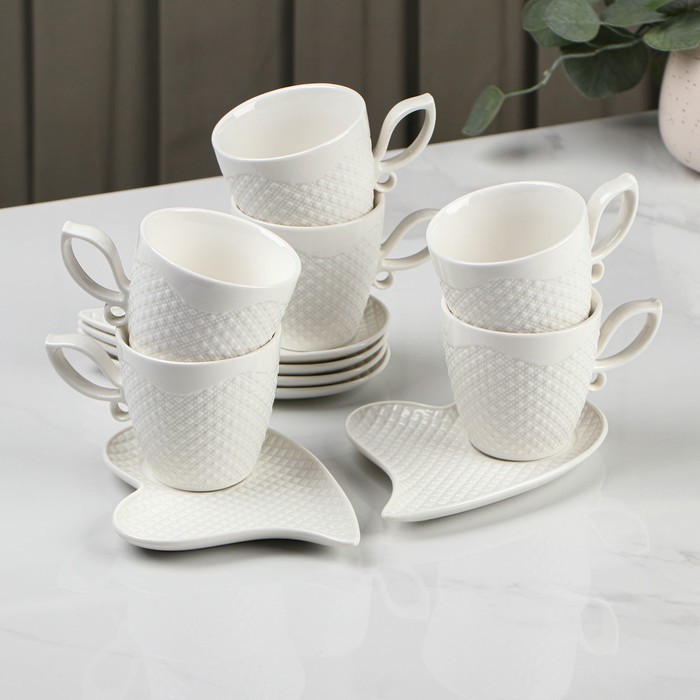 Сервиз чайный керамический «Эстет», 12 предметов: 6 чашек 200 мл, 6 блюдец 14×11,5 см чайный сервиз laren 12 предметов 6 чашек 200 мл фарфор иран