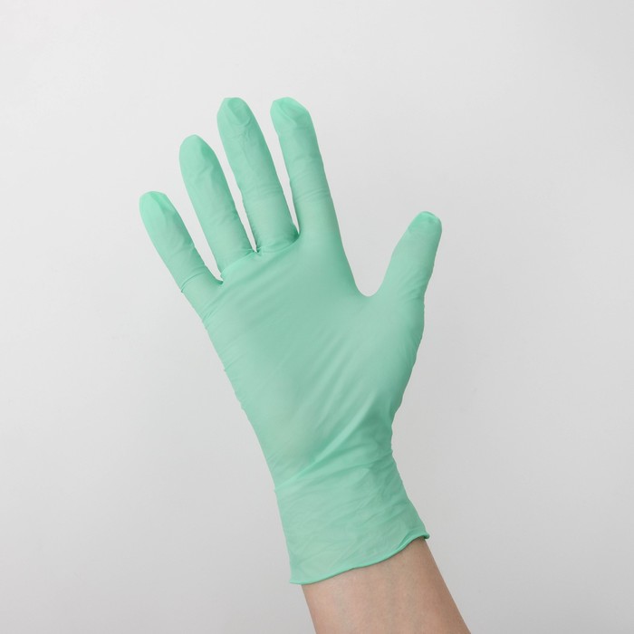 фото Перчатки нитриловые неопудренные a.d.m. «стандарт», размер m, 100 шт/уп, 7гр, цвет зелёный