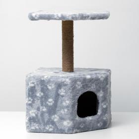 

Домик-когтеточка "Пятигранный", 50 х 40 х 59 см, искусственный мех, серая с лапками