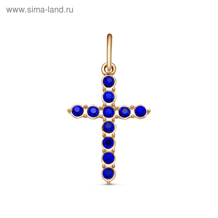 фото Подвеска "крестик" позолота, цвет синий красная пресня
