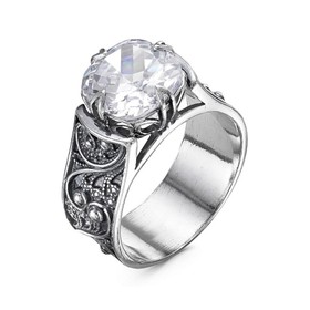 

Кольцо "Ажур" с камнем, посеребрение с оксидированием, 18,5 размер