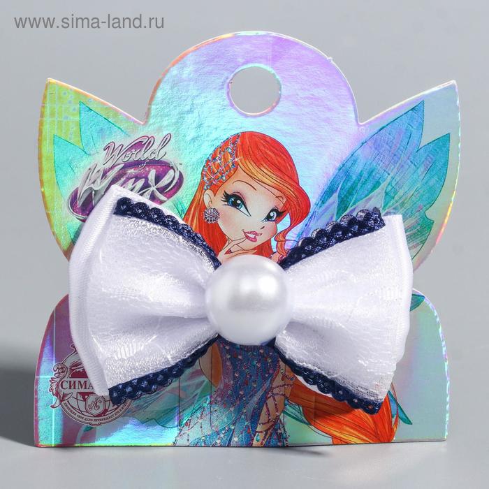 фото Зажим-бант, винкс, с синим элементом и бусиной, 7,5*7,5 см winx