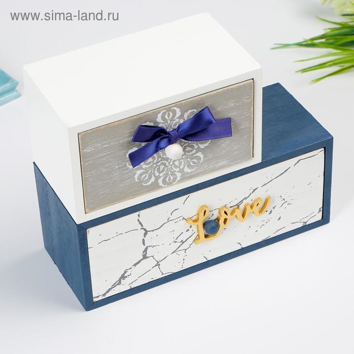 

Шкатулка дерево комод 2 ящика "Мрамор и бант" 16х8х20 см