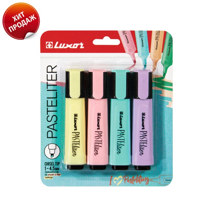 Набор маркеров-текстовыделителей 4 цвета, 1-5 мм, Luxor Pasteliter набор маркеров текстовыделителей 4 цветов 1 5 мм brauberg original