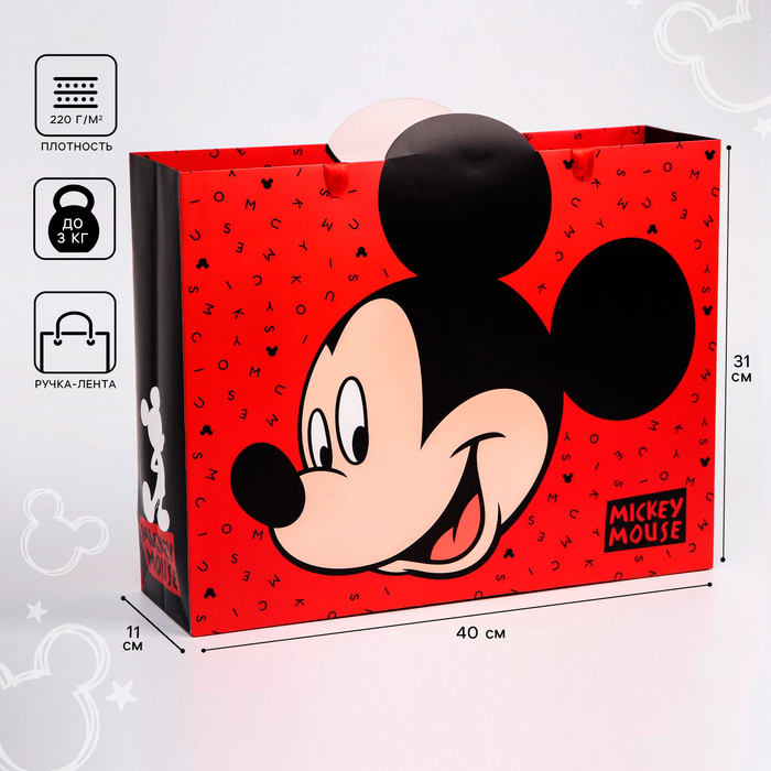пакет ламинат горизонтальный mickey mouse микки маус 31х40х11 см Пакет ламинат горизонтальный Mickey Mouse, Микки Маус, 31х40х11 см