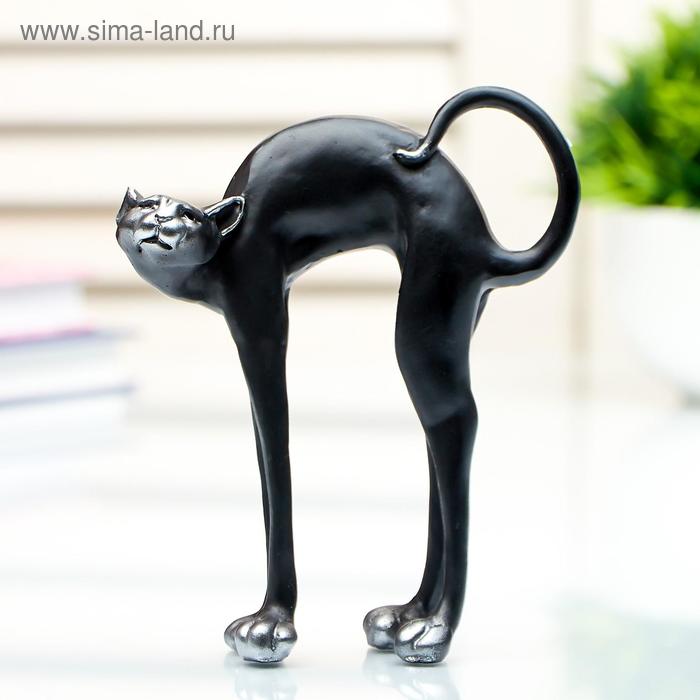 Кошки  Сима-Ленд Сувенир полистоун миниатюра Чёрный кот спина дугой 12х3,5х9,5 см