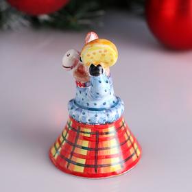 

Сувенир "Коровка с бубном", колокольчик, 10х6,5х6,5см, ярославская майолика, микс