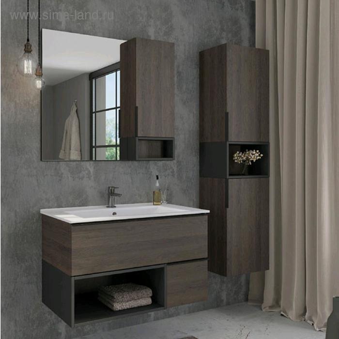 Зеркало шкаф Comforty Франкфурт 90 для ванной комнаты, цвет дуб шоколадно-коричневый