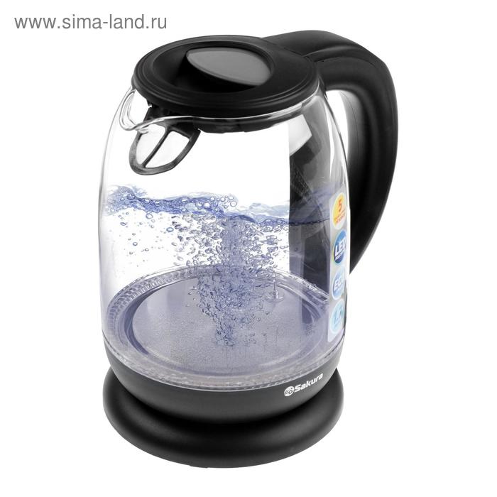 фото Чайник электрический sakura sa-2718dbk, стекло, 1.7 л, 2200 вт, регулировка t°, черный