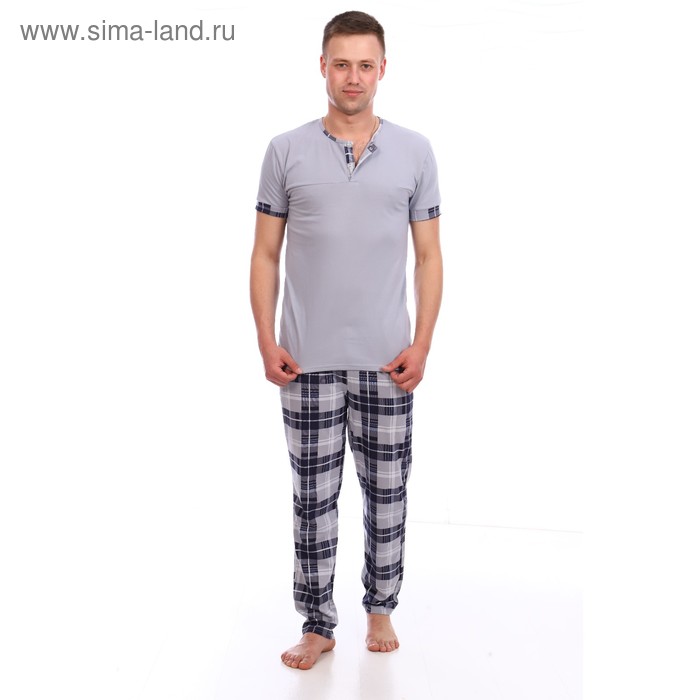 Костюм мужской (футболка, брюки) цвет серый МИКС, размер 48