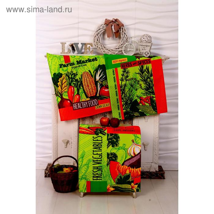 фото Набор вафельных полотенец «специи» цвет зелёный, 45х60 см - 3 шт domovita
