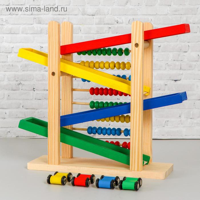 

Детская деревянная игрушка 2 в 1 «Автотрек + счёты» 31×28×9,5 см