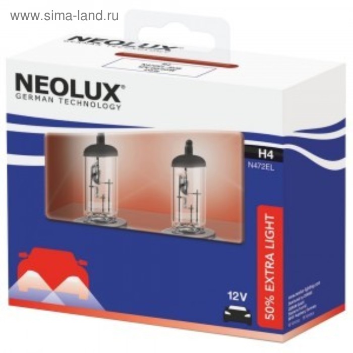 фото Лампа автомобильная neolux 12v h4 60/55w extra light plus 50% n472el-2scb, 2 шт