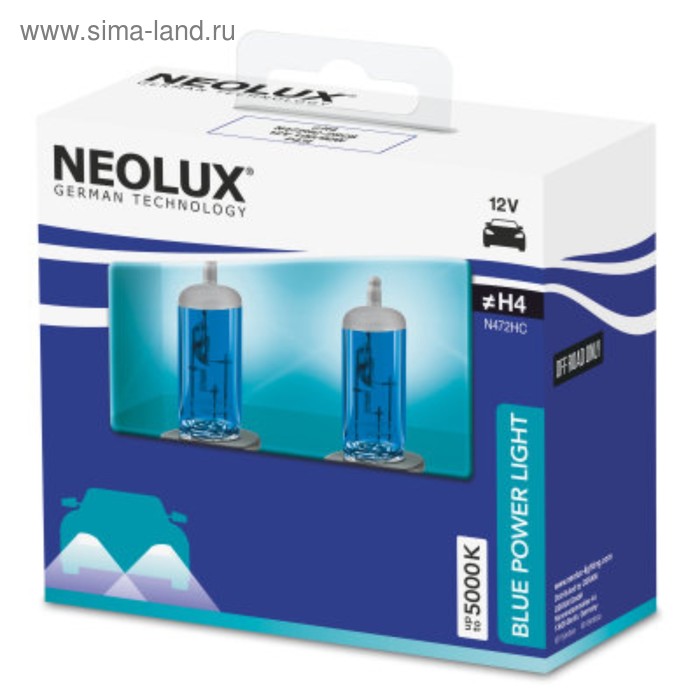 фото Лампа автомобильная neolux blue power light h4 12v 100/90w duo box, 2 шт, n472hc-2scb