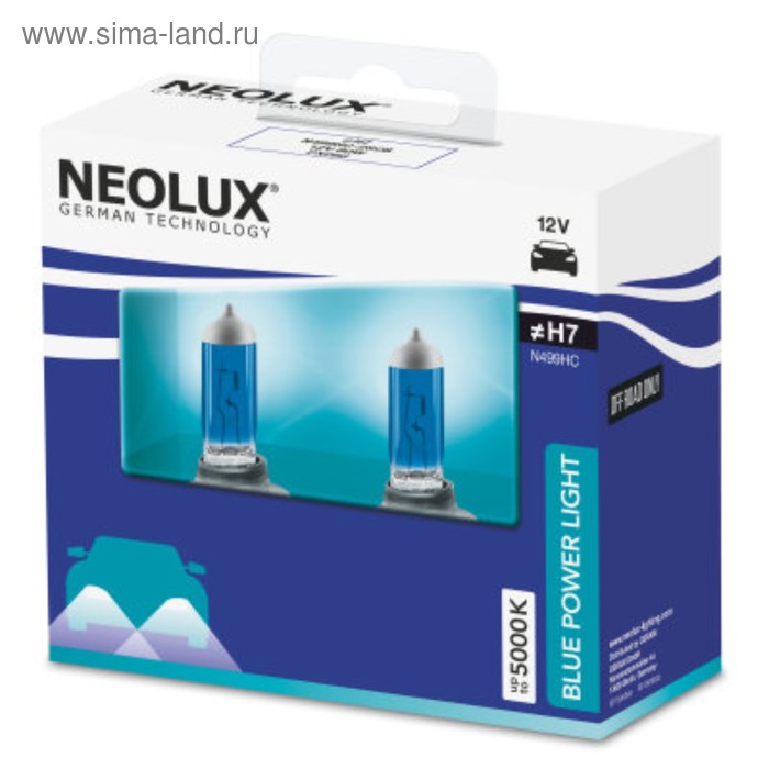 фото Лампа автомобильная h7 12v 55w px26d power blue light duo box neolux, 2 шт, n499hc-2scb