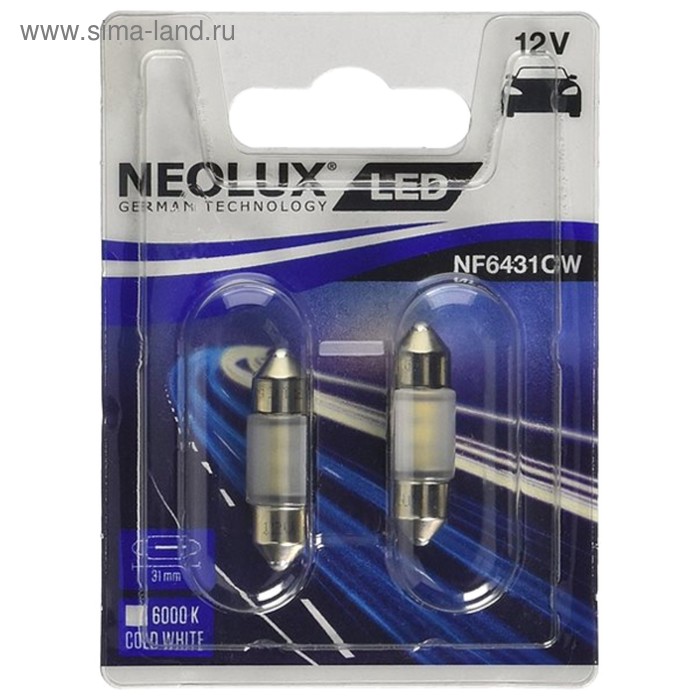 фото Лампа светодиодная neolux led c5w festoon 31 мм 6000k, 2 шт, nf6431cw-02b