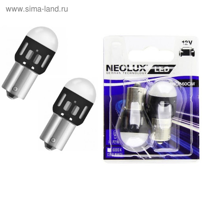 Лампа светодиодная Neolux P21W белый/6000К,12V 1.2W BA15S, блистер 2 шт, NP2160CW-02B лампа светодиодная neolux 12 в 6000к p21 5 вт 1 2 вт набор 2 шт np2260cw 02b
