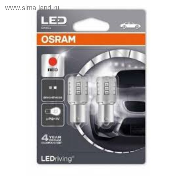 Лампа светодиодная Osram P21W BA15s LED STANDART RED блистер, 2 шт, 12V 7458R-02B лампа osram wy5w 12v 5w w2 1x9 5d 2шт 2827na 02b