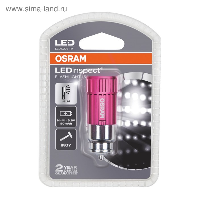 фото Фонарь ручной аккумуляторный алюминиевый в прикуриватель, розовый osram ledil205-pk