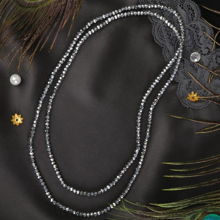 Бусы "Хрусталь" на резинке, цвет серый, 100см