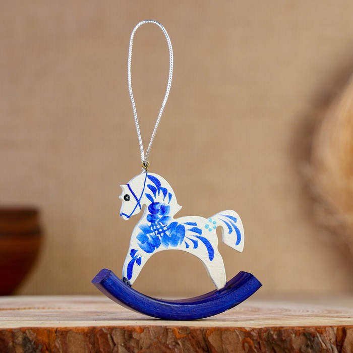 фото Сувенир "лошадка-качалка" под гжель, 6,5 см, ручная роспись