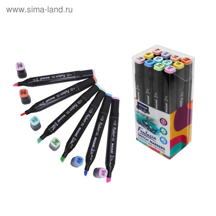 Набор двухсторонних маркеров для скетчинга Mazari Fantasia, Pastel colors (пастельные цвета), 12 цветов набор маркеров для скетчинга mazari lindo pastel colors 24 шт