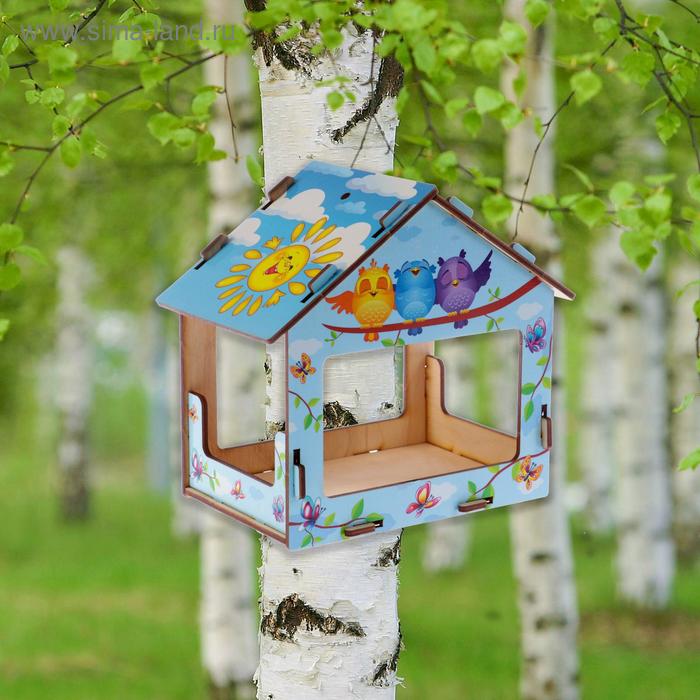 

Кормушка деревянная "Дружные птички", с цветным рисунком, 18х13х19 см