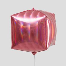

Шар фольгированный 24", куб, цвет розовый, голография-полоска