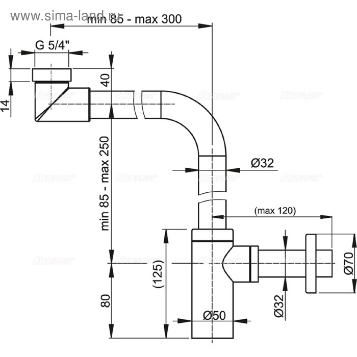 фото Сифон для раковины alcaplast a403 design, dn=32,мм, экономящий пространство, хром