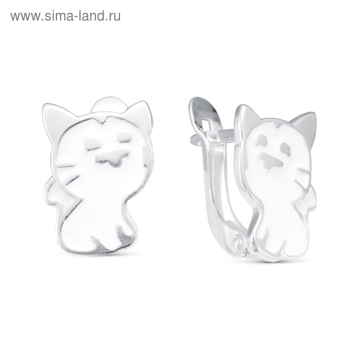 

Серьги детские "Котёнок" посеребрение, цвет белый