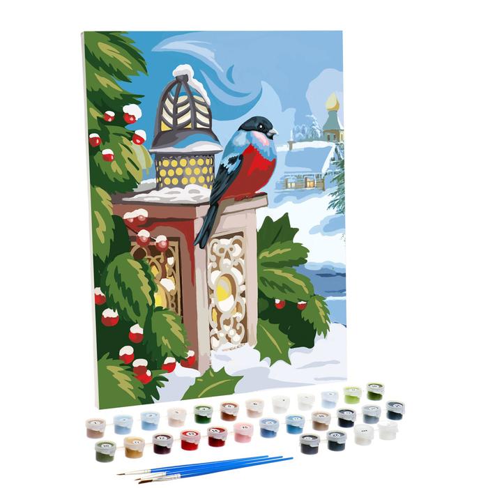 Картина по номерам на холсте с подрамником «Снегирь» 30×40 см