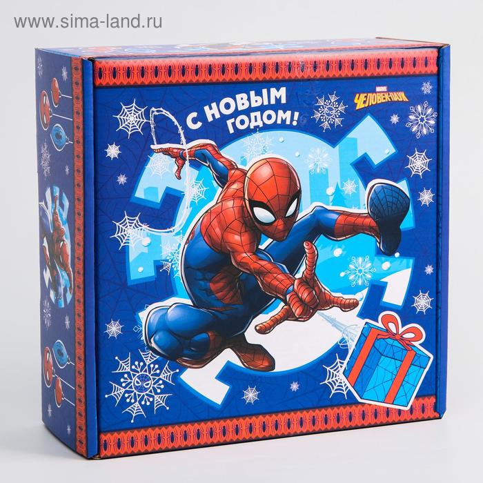 Коробка подарочная складная С Новым Годом, Человек-паук, 24.5 × 24.5 × 9.5 см подарочная коробка адвент с новым годом человек паук