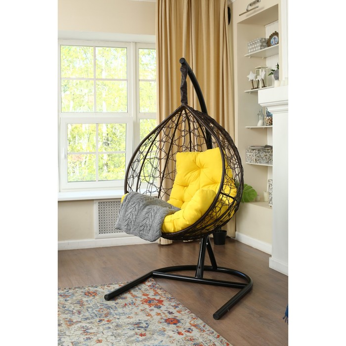 Подвесное кресло «Бароло», капля, цвет коричневый, подушка жёлтая, стойка подвесное кресло кокон капля зелёная подушка стойка
