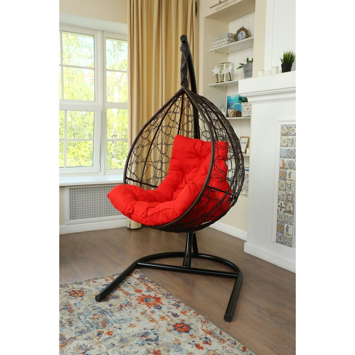 цена Подвесное кресло «Бароло», капля, цвет коричневый, подушка красная, стойка