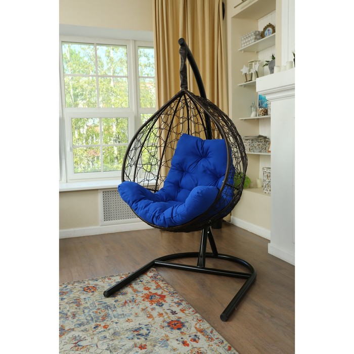 фото Подвесное кресло «бароло», капля, цвет коричневый, подушка синяя кемпинггрупп