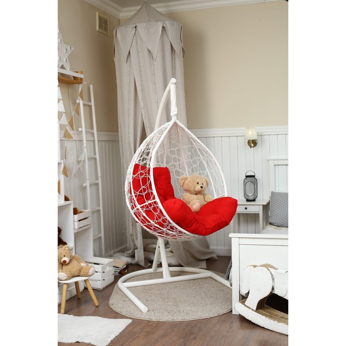фото Подвесное кресло «бароло», капля, цвет белый, подушка красная кемпинггрупп