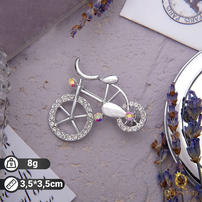 фото Брошь "велосипед", цвет радужный в серебре queen fair