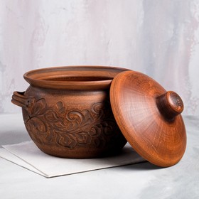 

Горшок духовой "Резной", с ручками, красная глина, 4 л