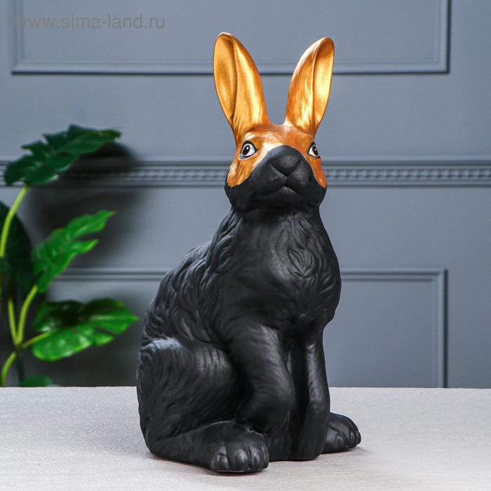фото Сувенир "заяц" черный в золотой маске, 40 см керамика ручной работы