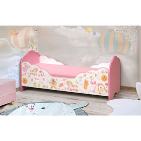 Кровать детская «Малышка №4», 1400×600 мм, белый / розовый / фотопечать для девочек