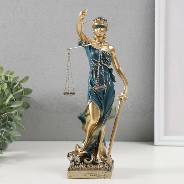 Сувенир полистоун Богиня Фемида золотистый с синим 28х7х8 см