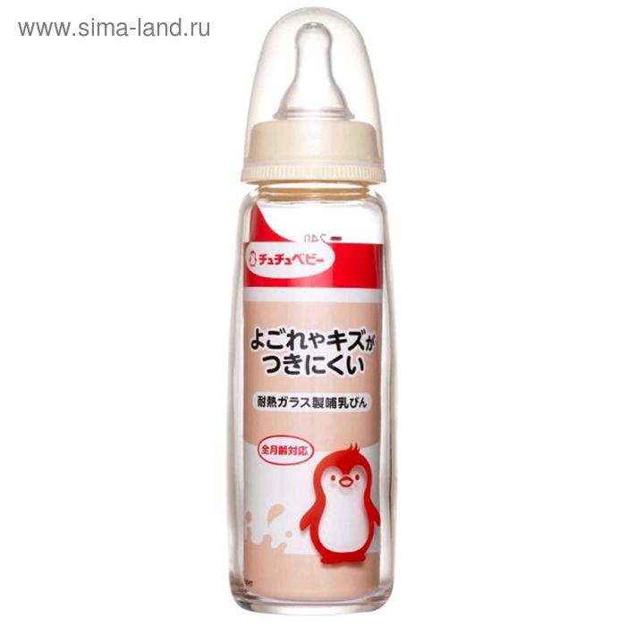 Бутылочка для кормления с силиконовой соской Chu Chu Baby, с узким горлышком, стеклянная, 240 мл