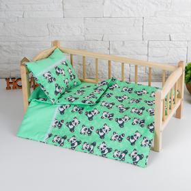 Постельное бельё для кукол «Панды на зелёном», простынь, одеяло, подушка Ош
