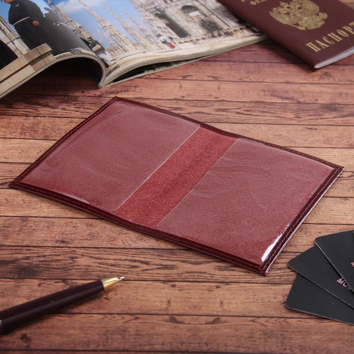 Обложка для военного билета, бордовый глянцевый