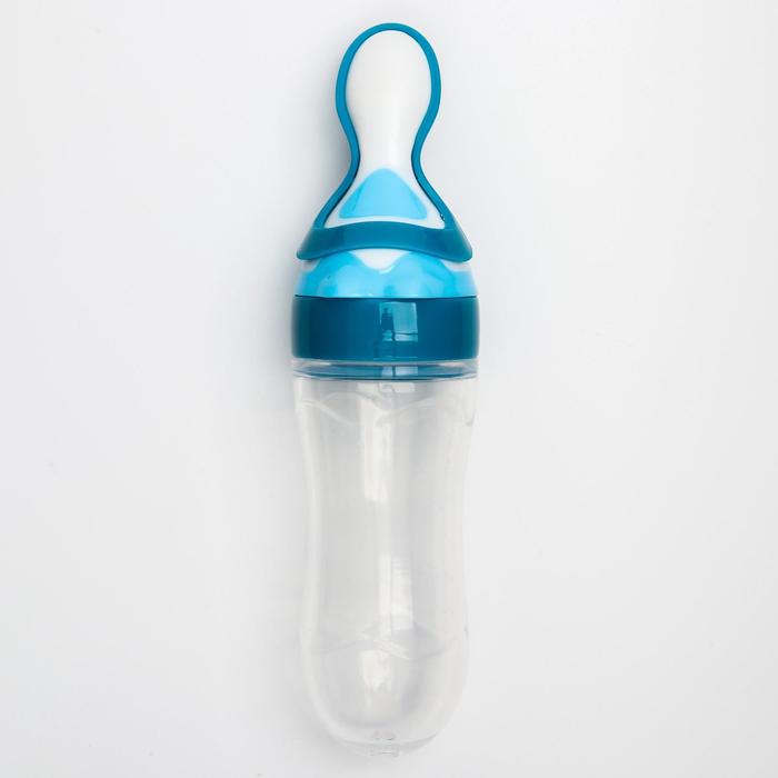 фото Бутылочка для кормления, силиконовая, с ложкой, от 5 мес., 90 мл, цвет голубой крошка я