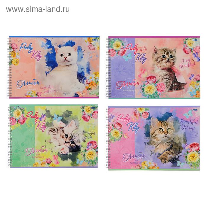 Альбом для рисования А4, 48 листов на гребне «Котёнок», обложка мелованный картон, блок 100 г/м2, МИКС